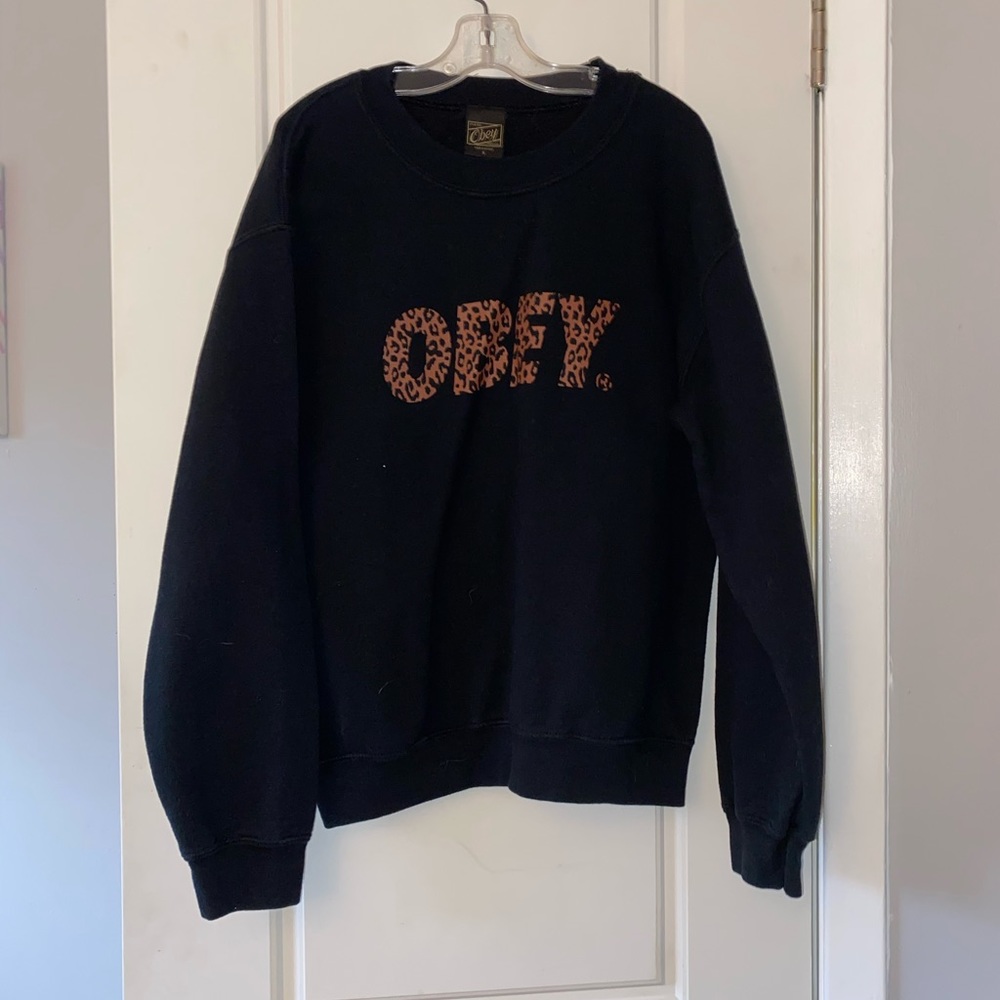 Black Cheetah Print Obey Sweater